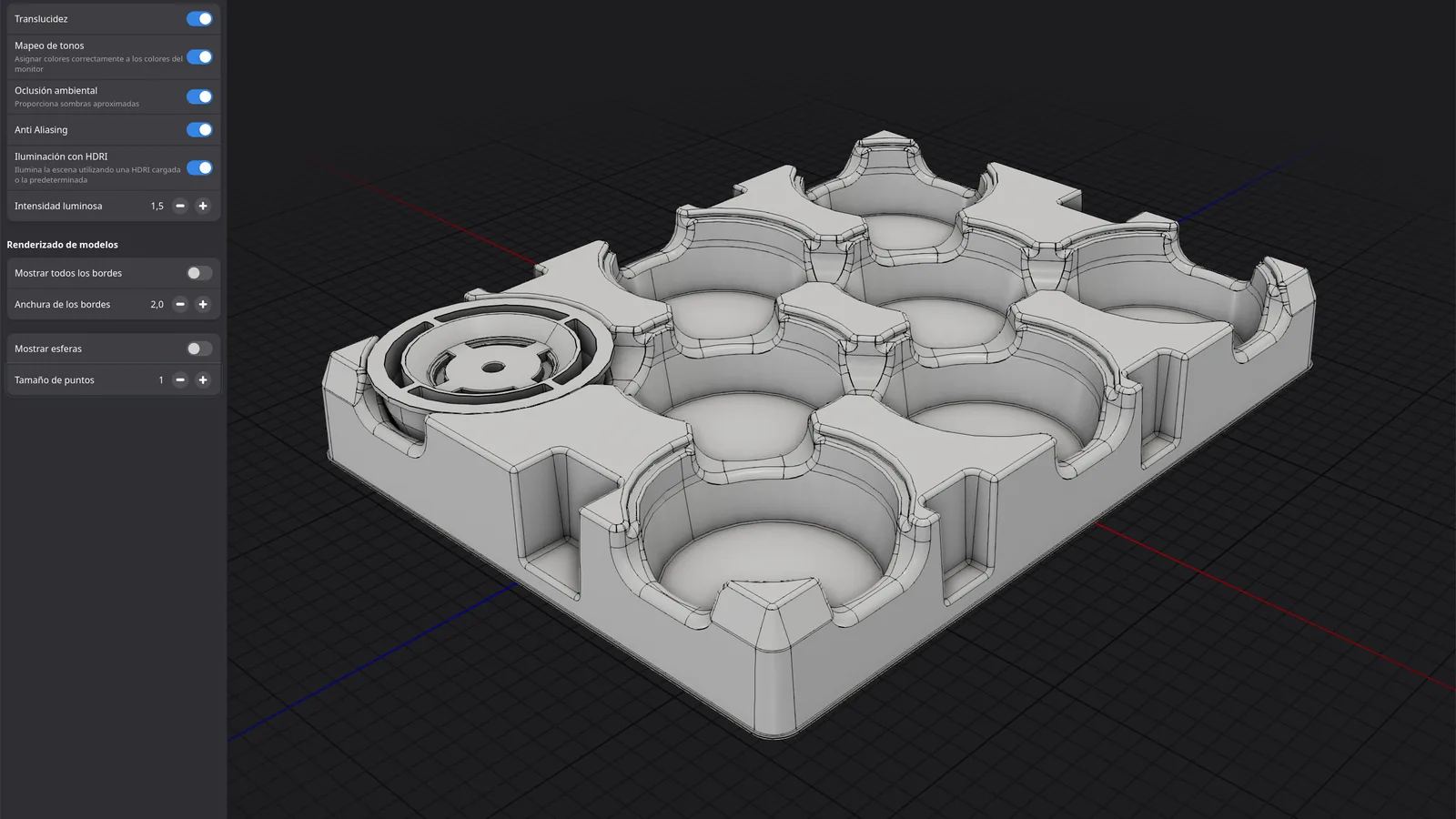 Modelo 3D de una bandeja para automoción
